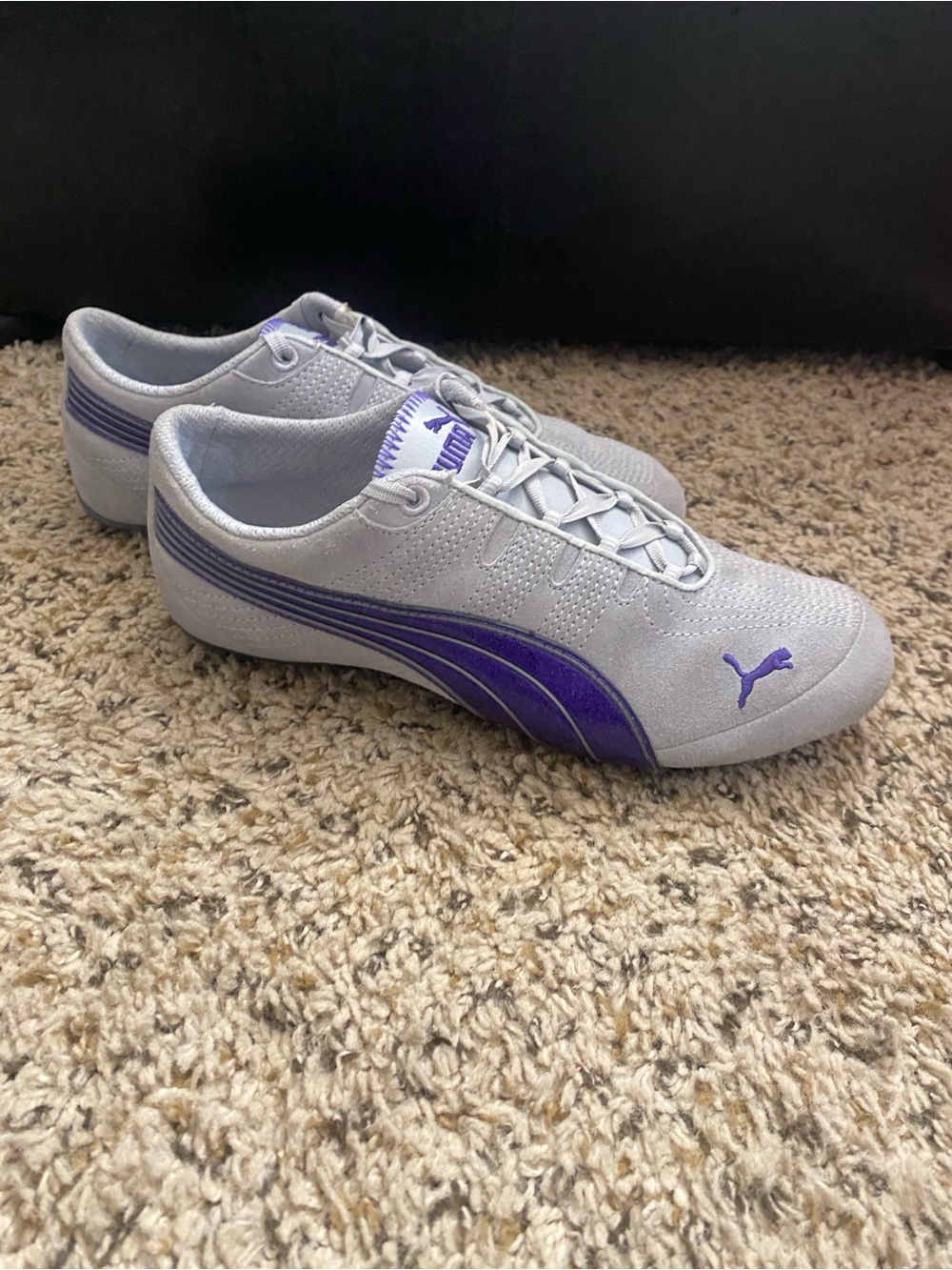 Puma Light Gray Sneakers with Purple Stripe Accents
